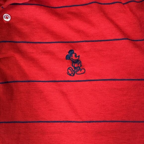 Vintage Mickey Mouse Disney Polo Shirt Striped Red Single Stitch Mens L USA - Picture 4 of 8